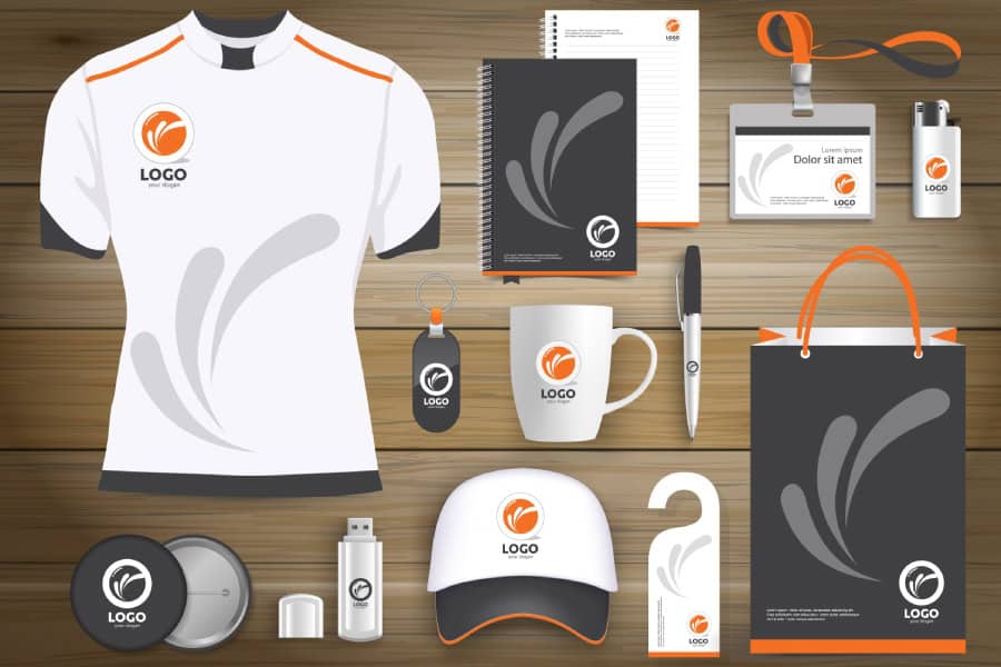 branded-swag-1 Array of Kyle promotional products, including apparel and office items.